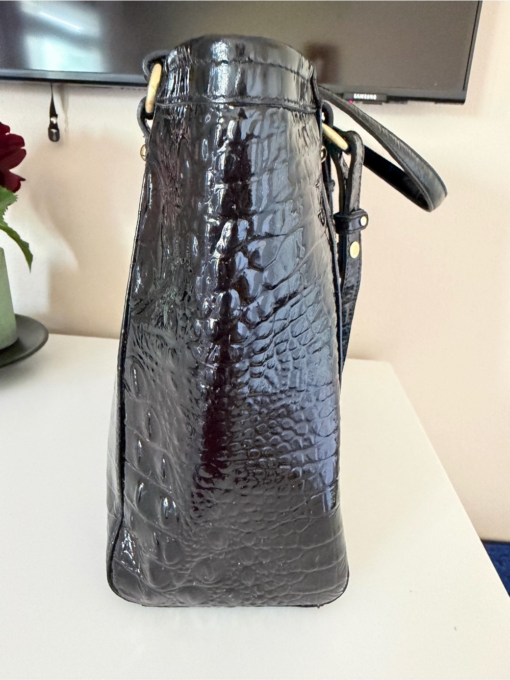 Brahmin Medium Asher Tote Black Croc Embossed Leather - Picture 5 of 11